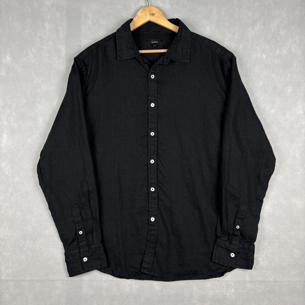 Quince 100% European Linen Shirt Men’s XL Black Long Sleeve Relaxed Fit Summer
